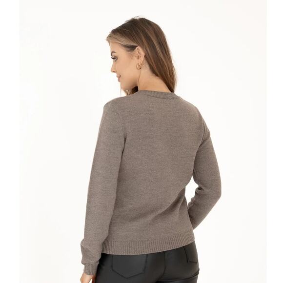 Knittons Women’s Merino Wool Sweater Crew Neck Pullover Brown - Picture 4 of 6